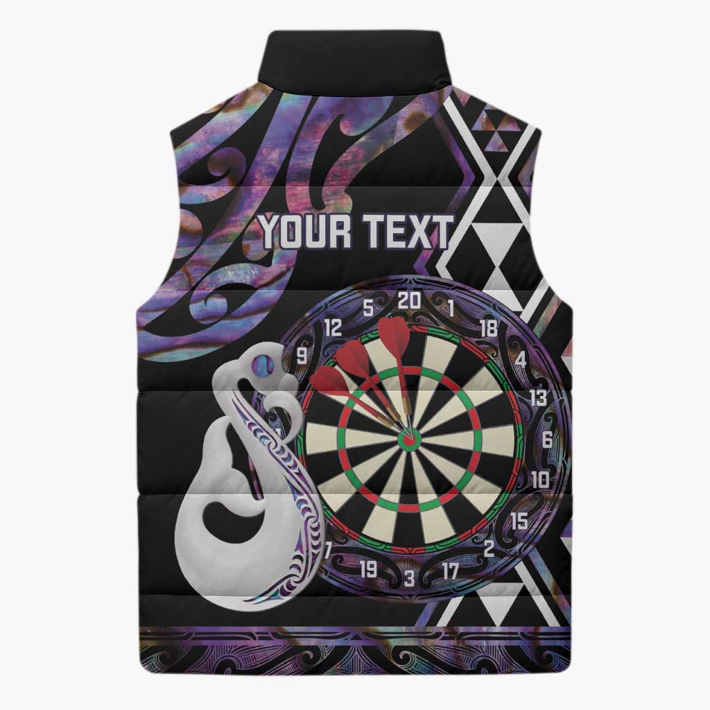 Personalised New Zealand Darts Sleeveless Puffer Jacket Ngutukaka Manaia Taniko Luxury Purple - Aussie Hoodie