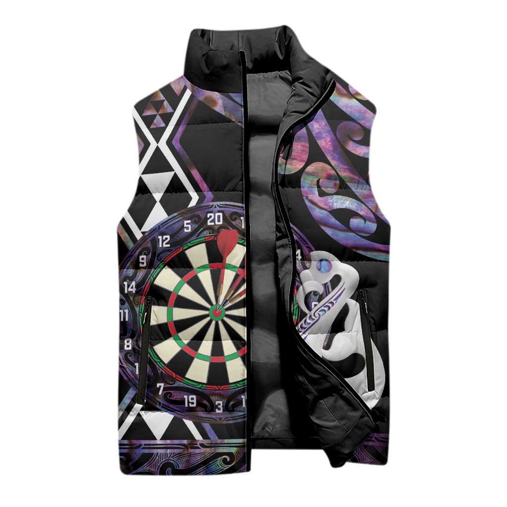 Personalised New Zealand Darts Sleeveless Puffer Jacket Ngutukaka Manaia Taniko Luxury Purple - Aussie Hoodie