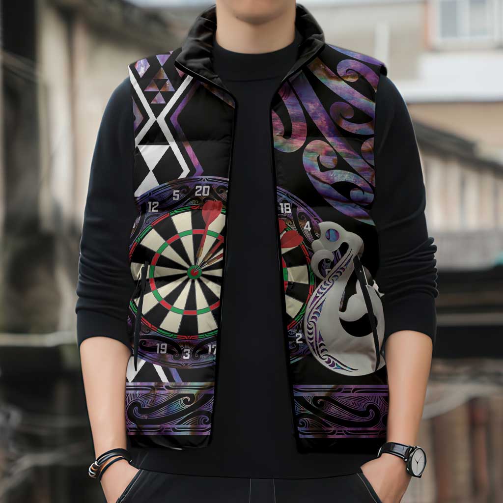 Personalised New Zealand Darts Sleeveless Puffer Jacket Ngutukaka Manaia Taniko Luxury Purple - Aussie Hoodie