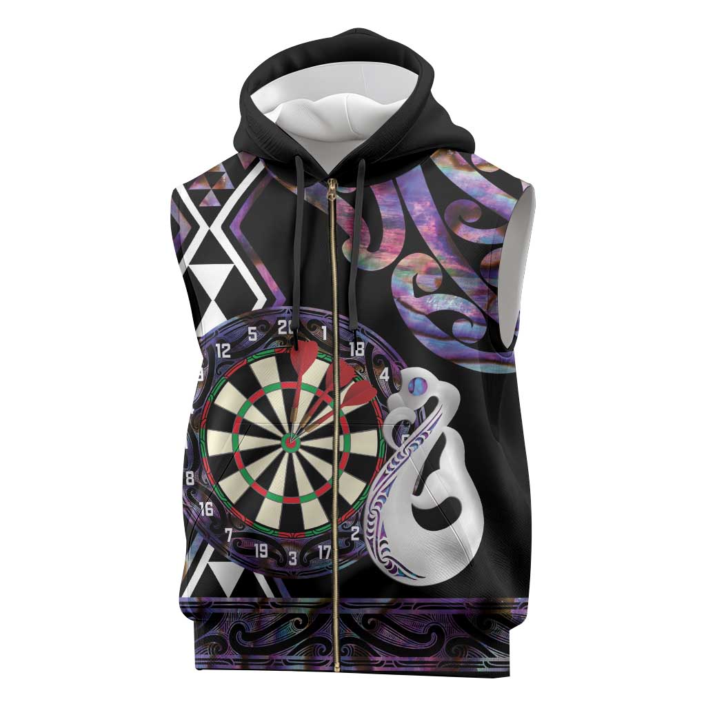 Personalised New Zealand Darts Sleeveless Zip Hoodie Ngutukaka Manaia Taniko Luxury Purple - Aussie Hoodie