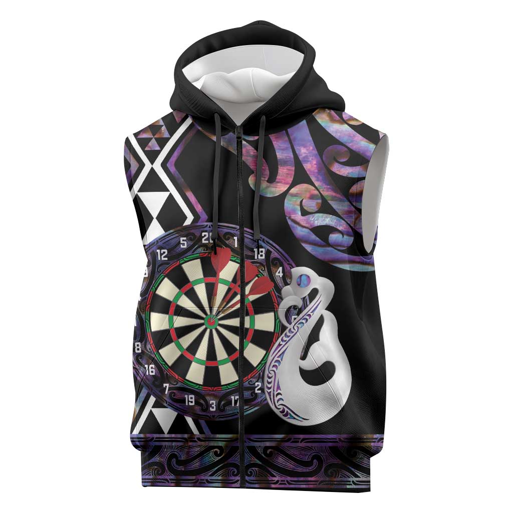 Personalised New Zealand Darts Sleeveless Zip Hoodie Ngutukaka Manaia Taniko Luxury Purple LT14