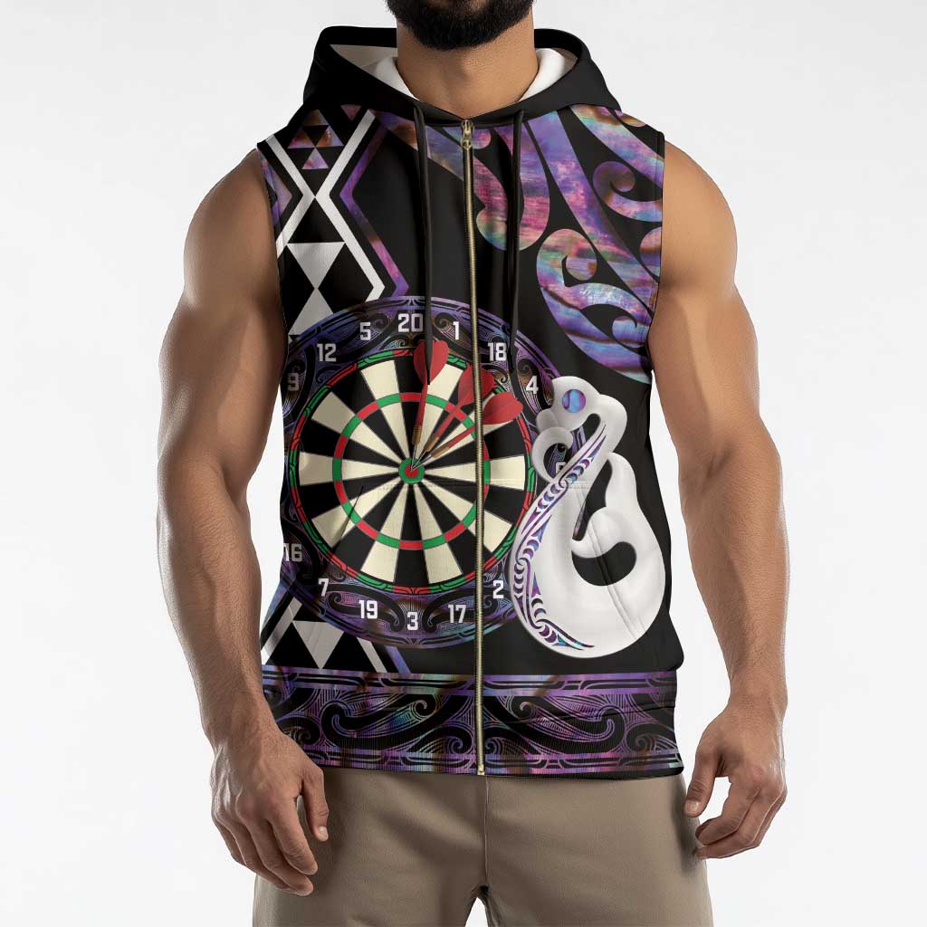 Personalised New Zealand Darts Sleeveless Zip Hoodie Ngutukaka Manaia Taniko Luxury Purple - Aussie Hoodie