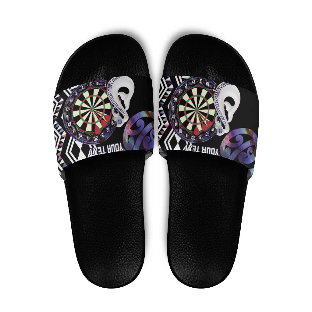 Personalised New Zealand Darts Slide Sandals Ngutukaka Manaia Taniko Luxury Purple - Aussie Hoodie