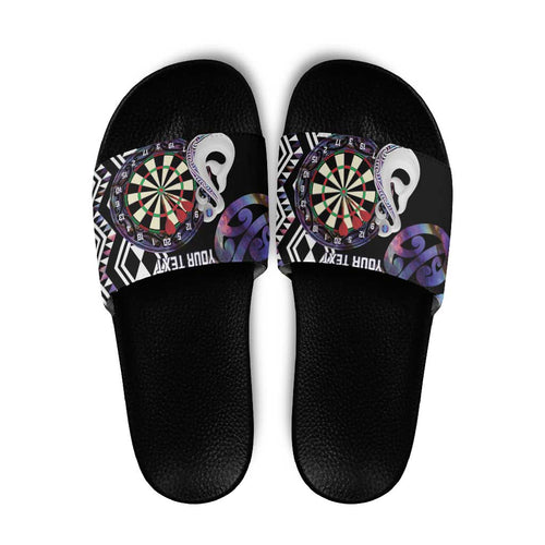 Personalised New Zealand Darts Slide Sandals Ngutukaka Manaia Taniko Luxury Purple - Aussie Hoodie