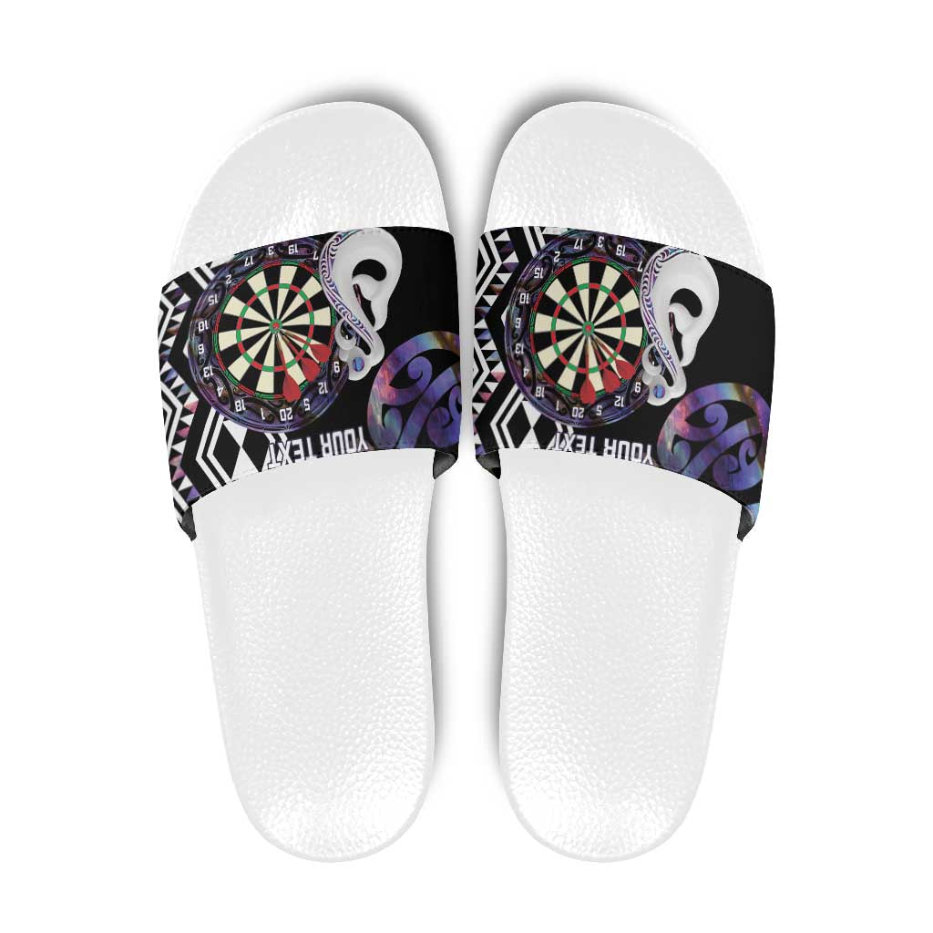 Personalised New Zealand Darts Slide Sandals Ngutukaka Manaia Taniko Luxury Purple - Aussie Hoodie