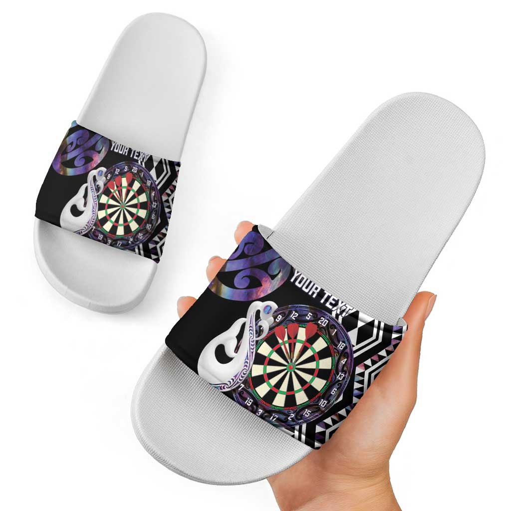Personalised New Zealand Darts Slide Sandals Ngutukaka Manaia Taniko Luxury Purple - Aussie Hoodie