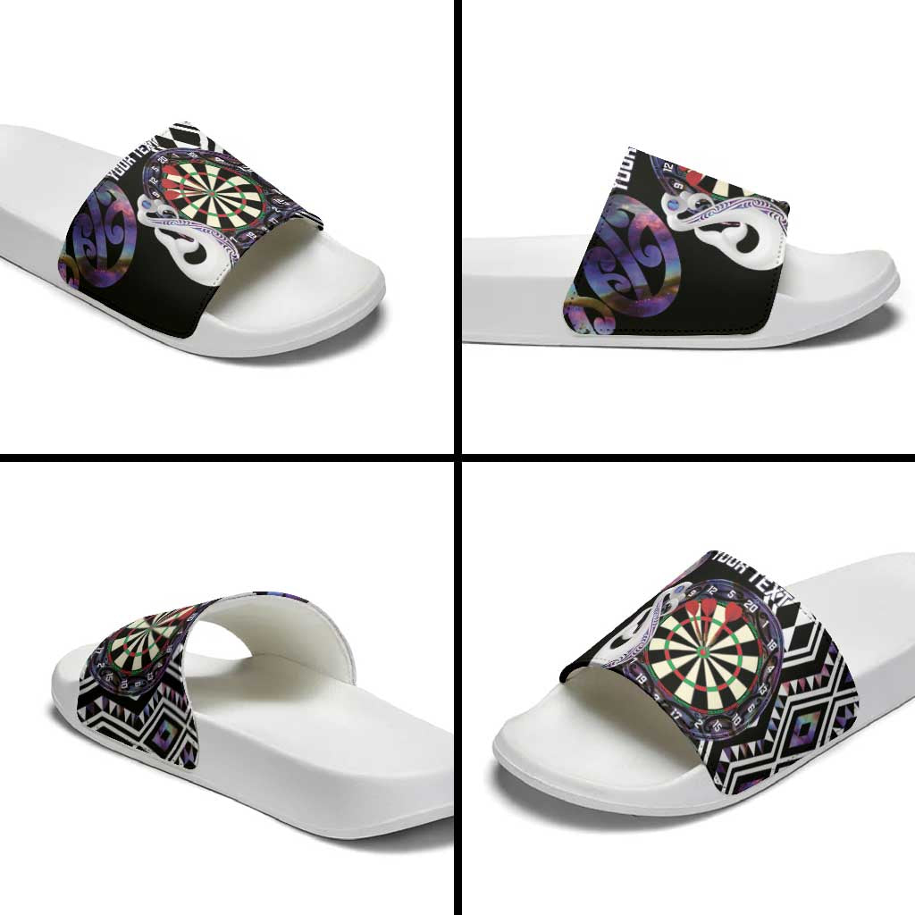Personalised New Zealand Darts Slide Sandals Ngutukaka Manaia Taniko Luxury Purple - Aussie Hoodie