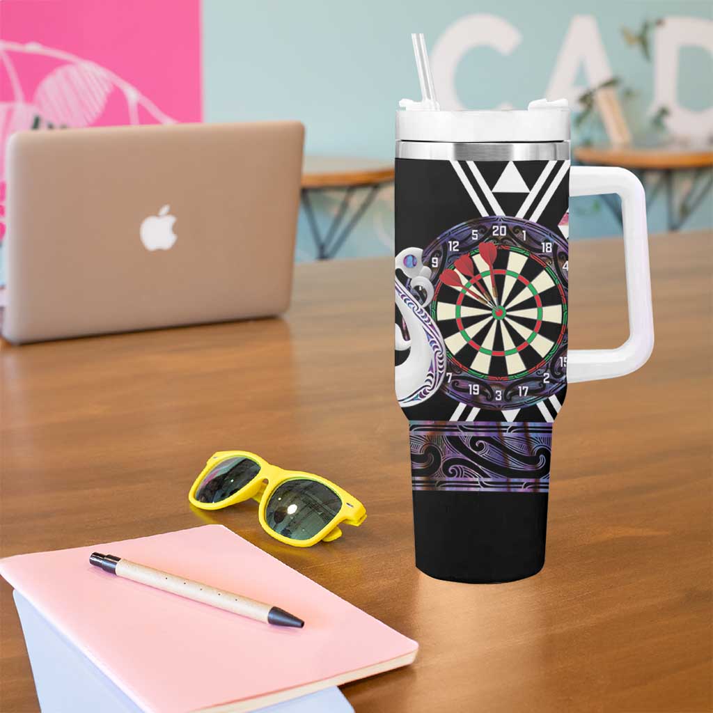 Personalised New Zealand Darts Tumbler With Handle Ngutukaka Manaia Taniko Luxury Purple - Aussie Hoodie