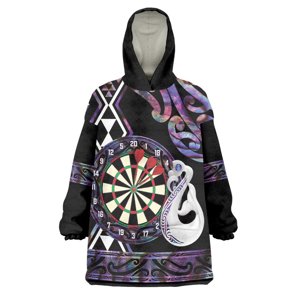 Personalised New Zealand Darts Wearable Blanket Hoodie Ngutukaka Manaia Taniko Luxury Purple - Aussie Hoodie