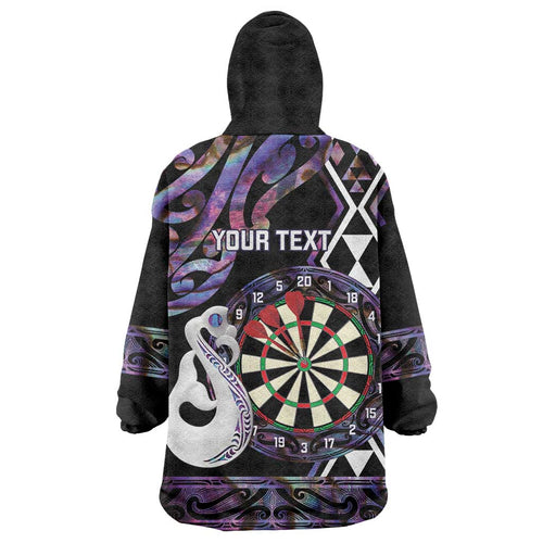 Personalised New Zealand Darts Wearable Blanket Hoodie Ngutukaka Manaia Taniko Luxury Purple - Aussie Hoodie