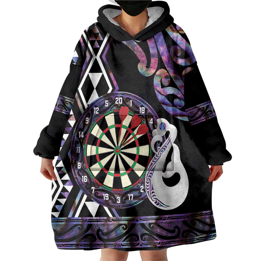 Personalised New Zealand Darts Wearable Blanket Hoodie Ngutukaka Manaia Taniko Luxury Purple - Aussie Hoodie