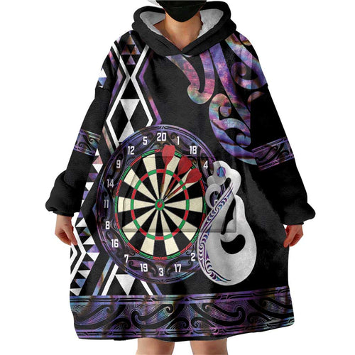 Personalised New Zealand Darts Wearable Blanket Hoodie Ngutukaka Manaia Taniko Luxury Purple - Aussie Hoodie