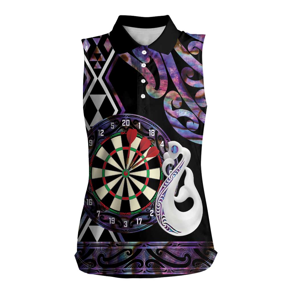 Personalised New Zealand Darts Women Sleeveless Polo Shirt Ngutukaka Manaia Taniko Luxury Purple - Aussie Hoodie