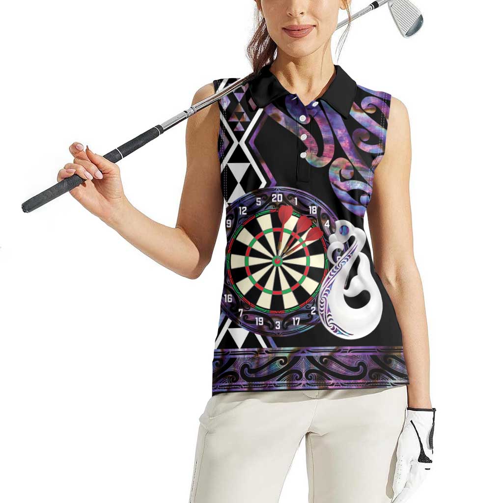 Personalised New Zealand Darts Women Sleeveless Polo Shirt Ngutukaka Manaia Taniko Luxury Purple - Aussie Hoodie