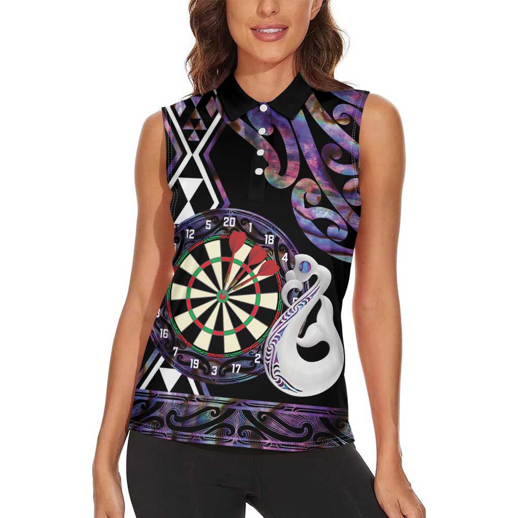 Personalised New Zealand Darts Women Sleeveless Polo Shirt Ngutukaka Manaia Taniko Luxury Purple - Aussie Hoodie