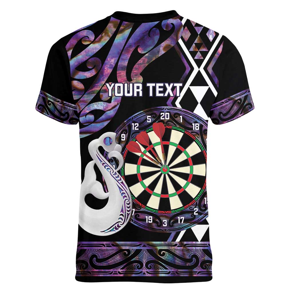 Personalised New Zealand Darts Women V-Neck T-Shirt Ngutukaka Manaia Taniko Luxury Purple - Aussie Hoodie