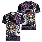 Personalised New Zealand Darts Women V-Neck T-Shirt Ngutukaka Manaia Taniko Luxury Purple - Aussie Hoodie