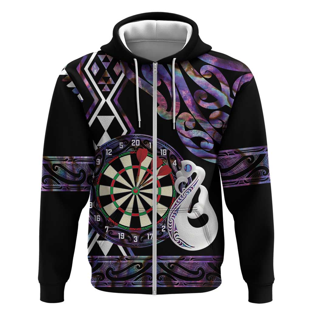 Personalised New Zealand Darts Zip Hoodie Ngutukaka Manaia Taniko Luxury Purple - Aussie Hoodie