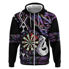 Personalised New Zealand Darts Zip Hoodie Ngutukaka Manaia Taniko Luxury Purple - Aussie Hoodie