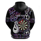 Personalised New Zealand Darts Zip Hoodie Ngutukaka Manaia Taniko Luxury Purple - Aussie Hoodie