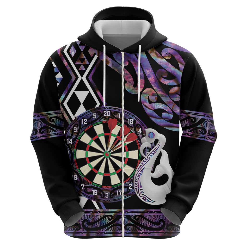 Personalised New Zealand Darts Zip Hoodie Ngutukaka Manaia Taniko Luxury Purple - Aussie Hoodie