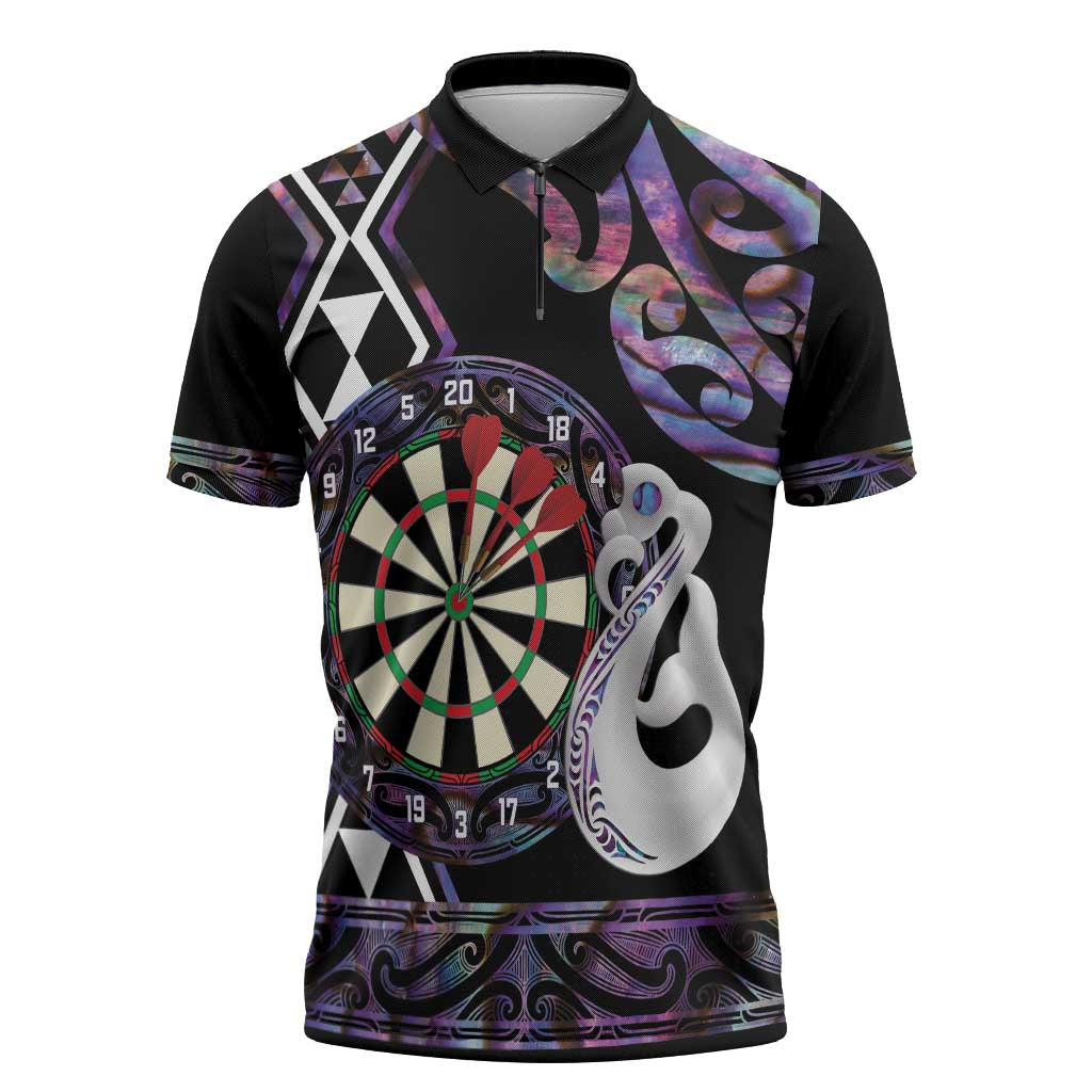 Personalised New Zealand Darts Zipper Polo Shirt Ngutukaka Manaia Taniko Luxury Purple - Aussie Hoodie
