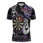 Personalised New Zealand Darts Zipper Polo Shirt Ngutukaka Manaia Taniko Luxury Purple - Aussie Hoodie