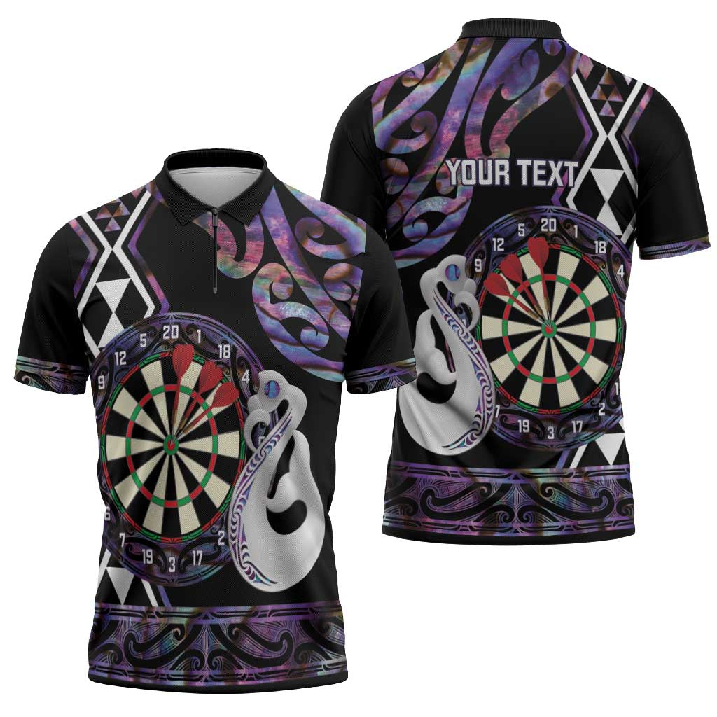 Personalised New Zealand Darts Zipper Polo Shirt Ngutukaka Manaia Taniko Luxury Purple - Aussie Hoodie