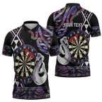 Personalised New Zealand Darts Zipper Polo Shirt Ngutukaka Manaia Taniko Luxury Purple - Aussie Hoodie