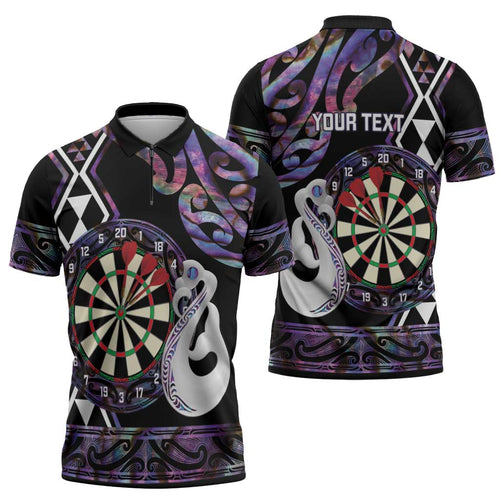Personalised New Zealand Darts Zipper Polo Shirt Ngutukaka Manaia Taniko Luxury Purple - Aussie Hoodie