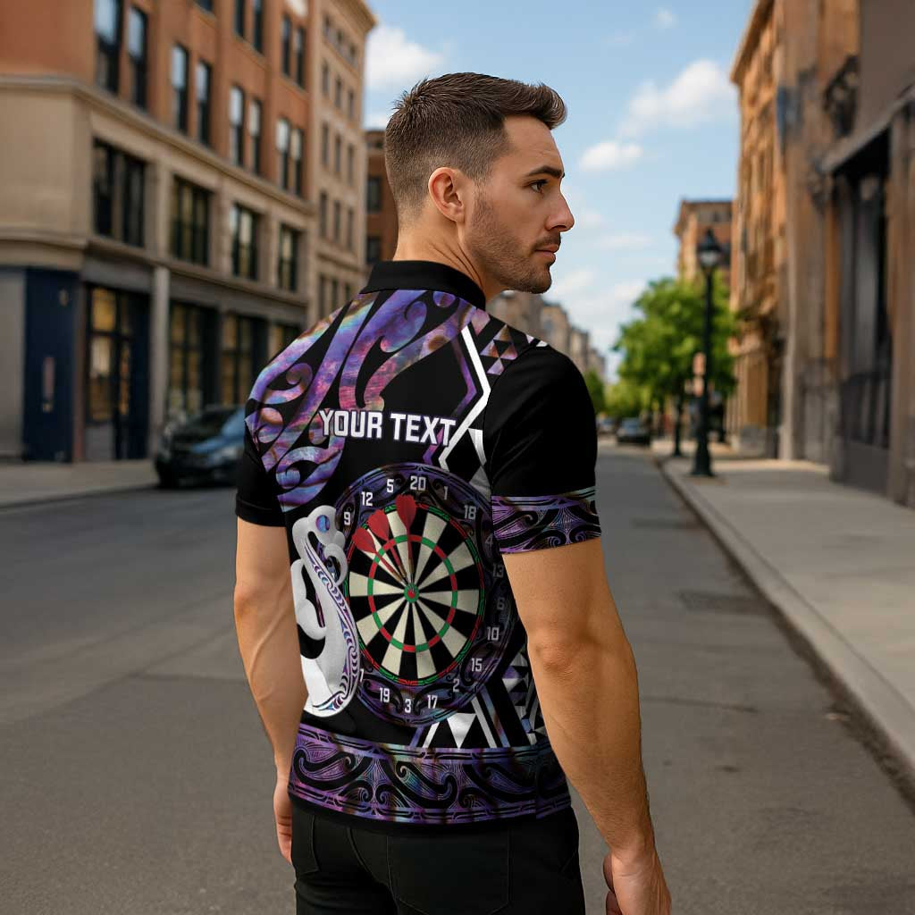 Personalised New Zealand Darts Zipper Polo Shirt Ngutukaka Manaia Taniko Luxury Purple - Aussie Hoodie