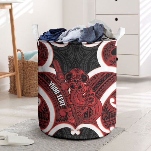 Whero Aotearoa Atua Tumatauenga Personalised Laundry Basket Maori God Of War Tiki With Taiaha