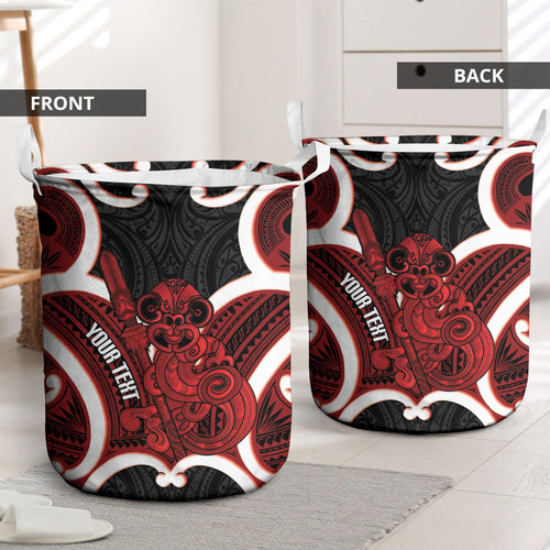 Whero Aotearoa Atua Tumatauenga Personalised Laundry Basket Maori God Of War Tiki With Taiaha