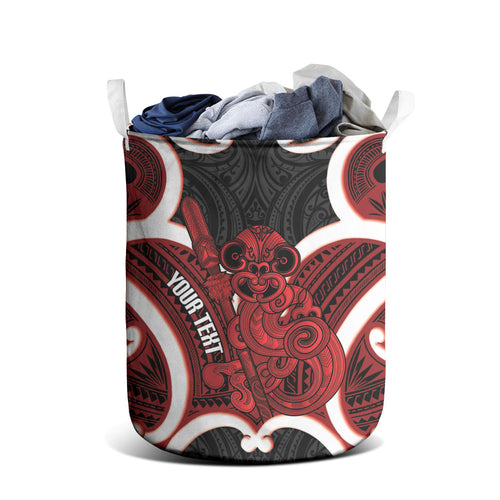 Whero Aotearoa Atua Tumatauenga Personalised Laundry Basket Maori God Of War Tiki With Taiaha