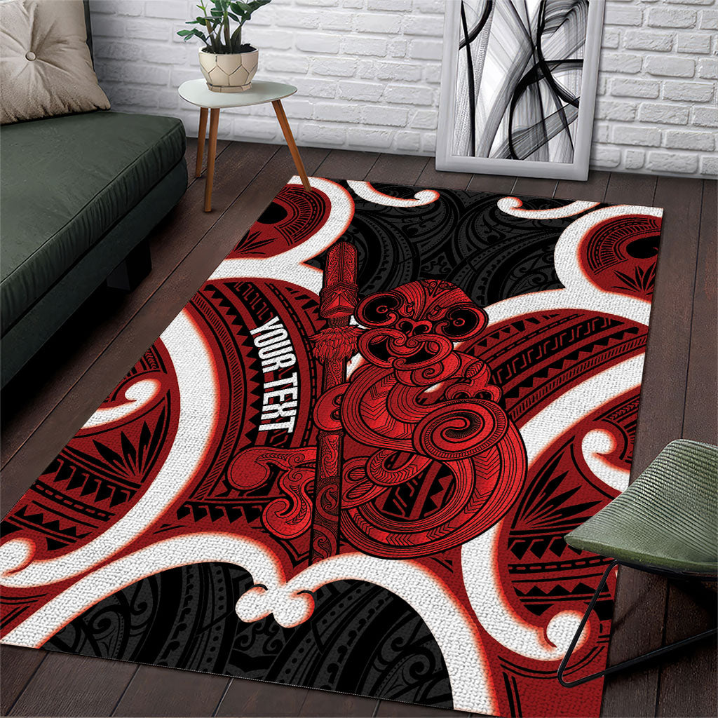 Whero Aotearoa Atua Tumatauenga Personalised Area Rug Maori God Of War Tiki With Taiaha