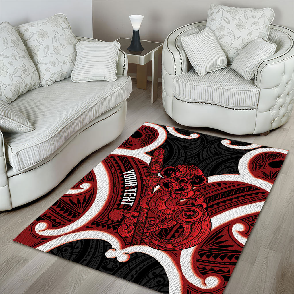 Whero Aotearoa Atua Tumatauenga Personalised Area Rug Maori God Of War Tiki With Taiaha