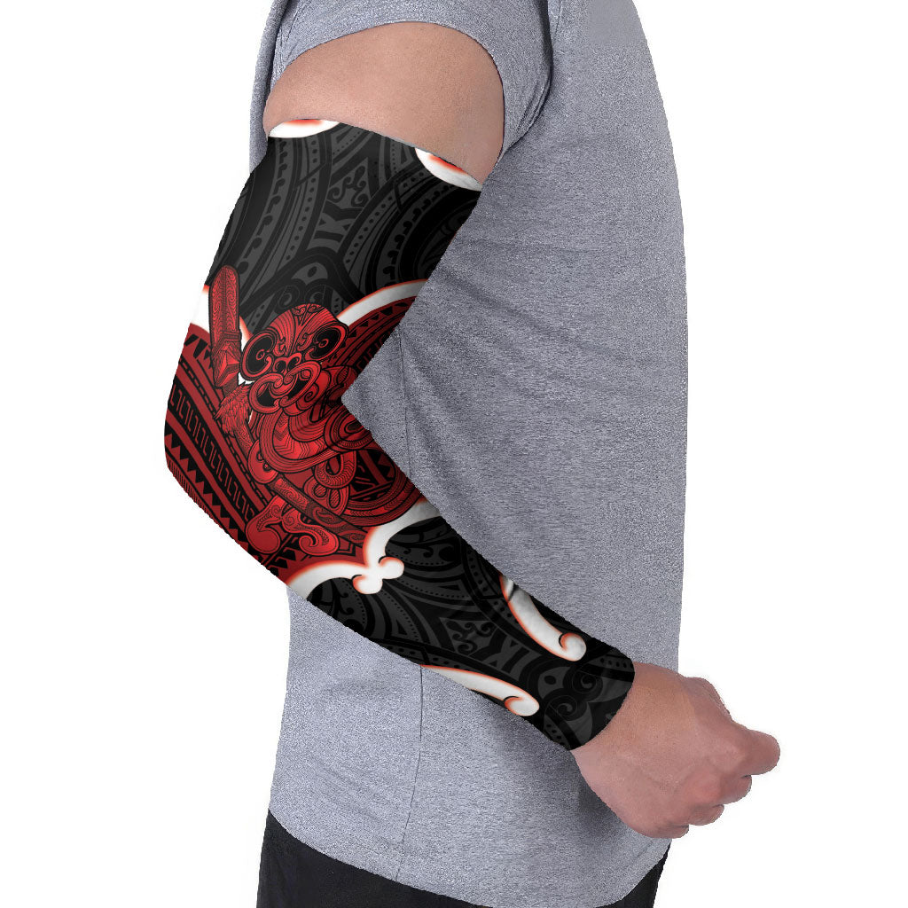 Whero Aotearoa Atua Tumatauenga Personalised Arm Sleeves Maori God Of War Tiki With Taiaha