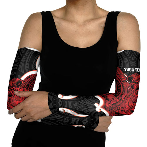 Whero Aotearoa Atua Tumatauenga Personalised Arm Sleeves Maori God Of War Tiki With Taiaha