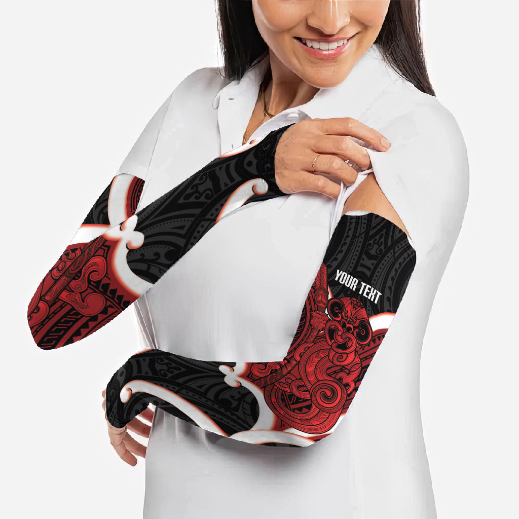 Whero Aotearoa Atua Tumatauenga Personalised Arm Sleeves Maori God Of War Tiki With Taiaha