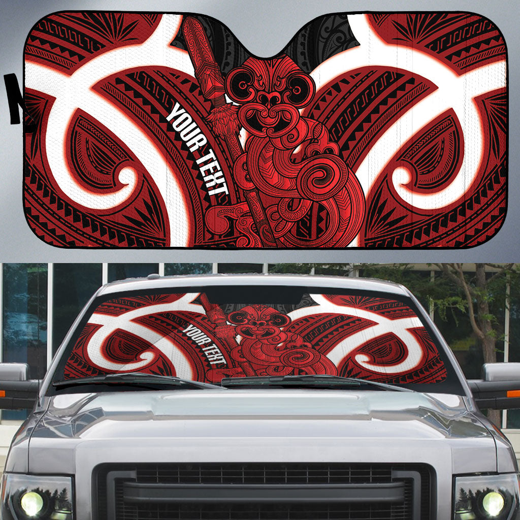 Whero Aotearoa Atua Tumatauenga Personalised Auto Sun Shade Maori God Of War Tiki With Taiaha