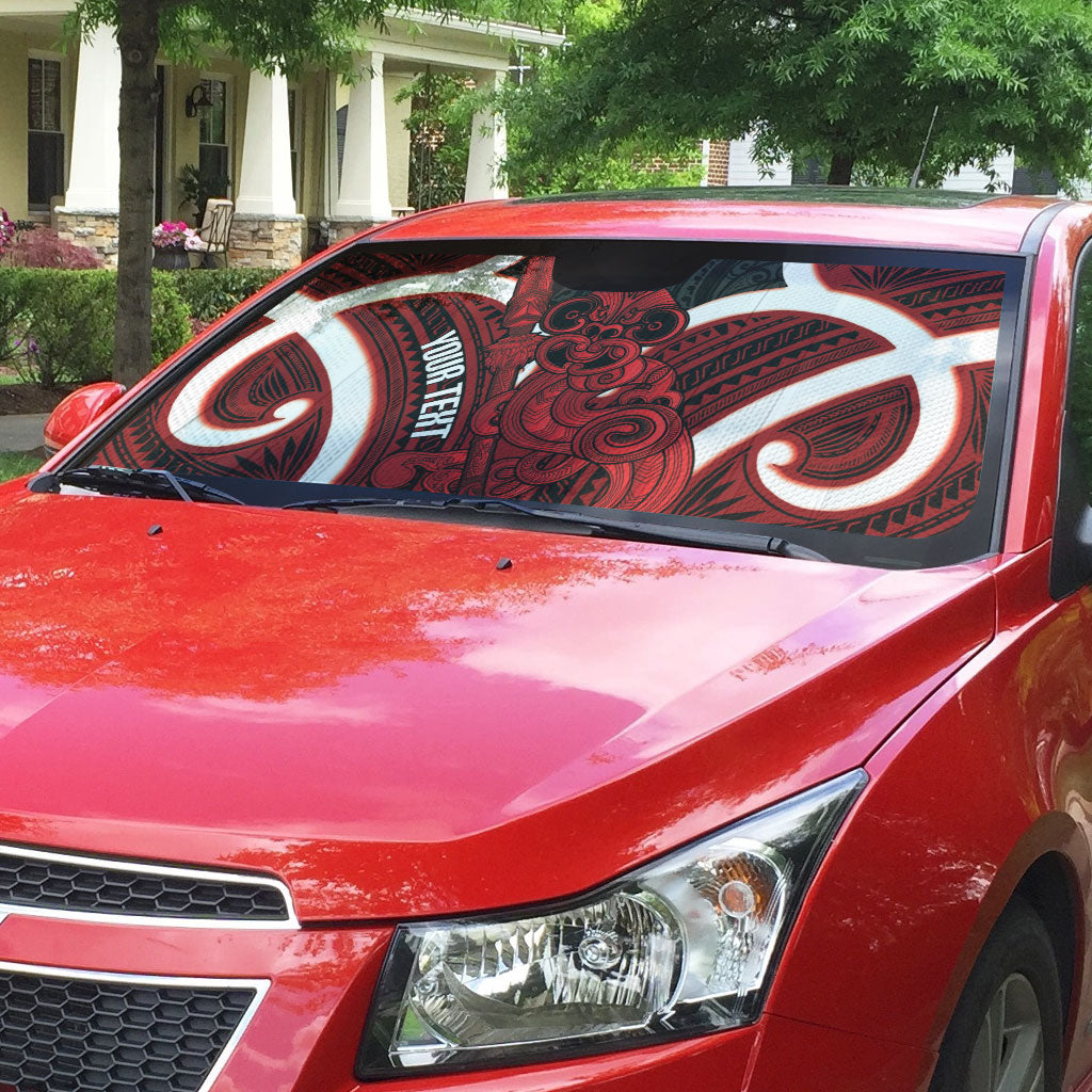 Whero Aotearoa Atua Tumatauenga Personalised Auto Sun Shade Maori God Of War Tiki With Taiaha