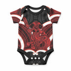 Whero Aotearoa Atua Tumatauenga Personalised Baby Onesie Maori God Of War Tiki With Taiaha