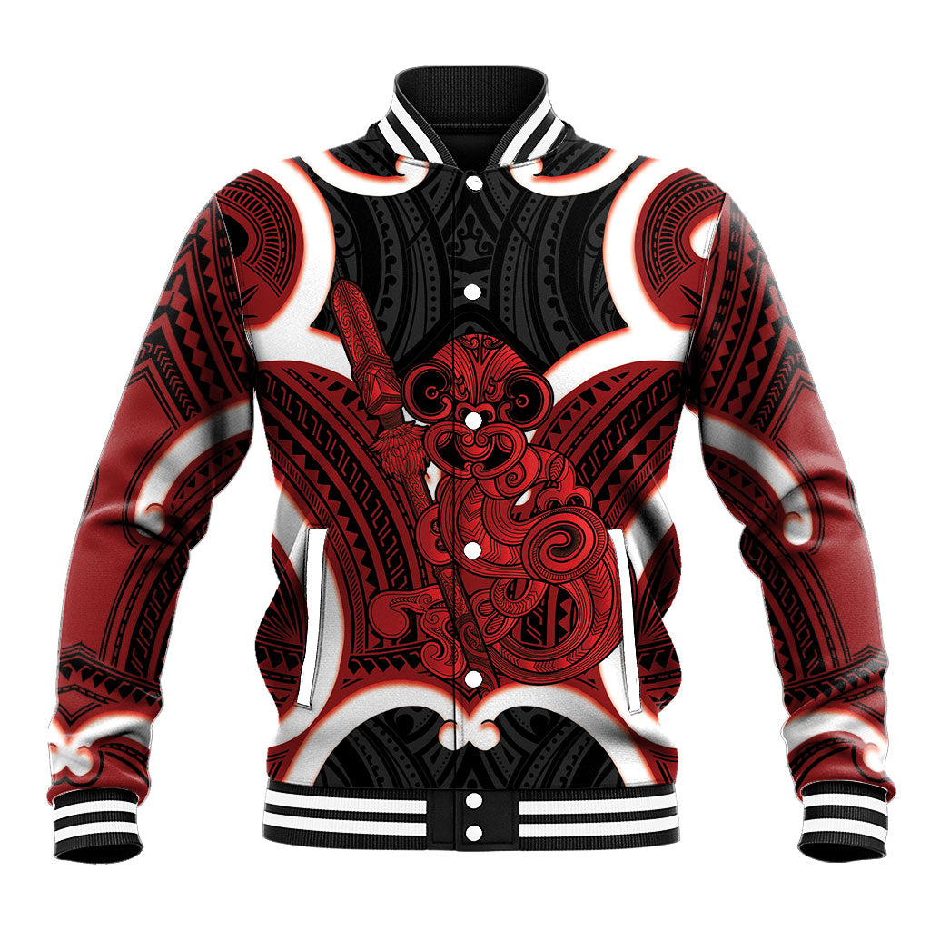 Whero Aotearoa Atua Tumatauenga Personalised Baseball Jacket Maori God Of War Tiki With Taiaha