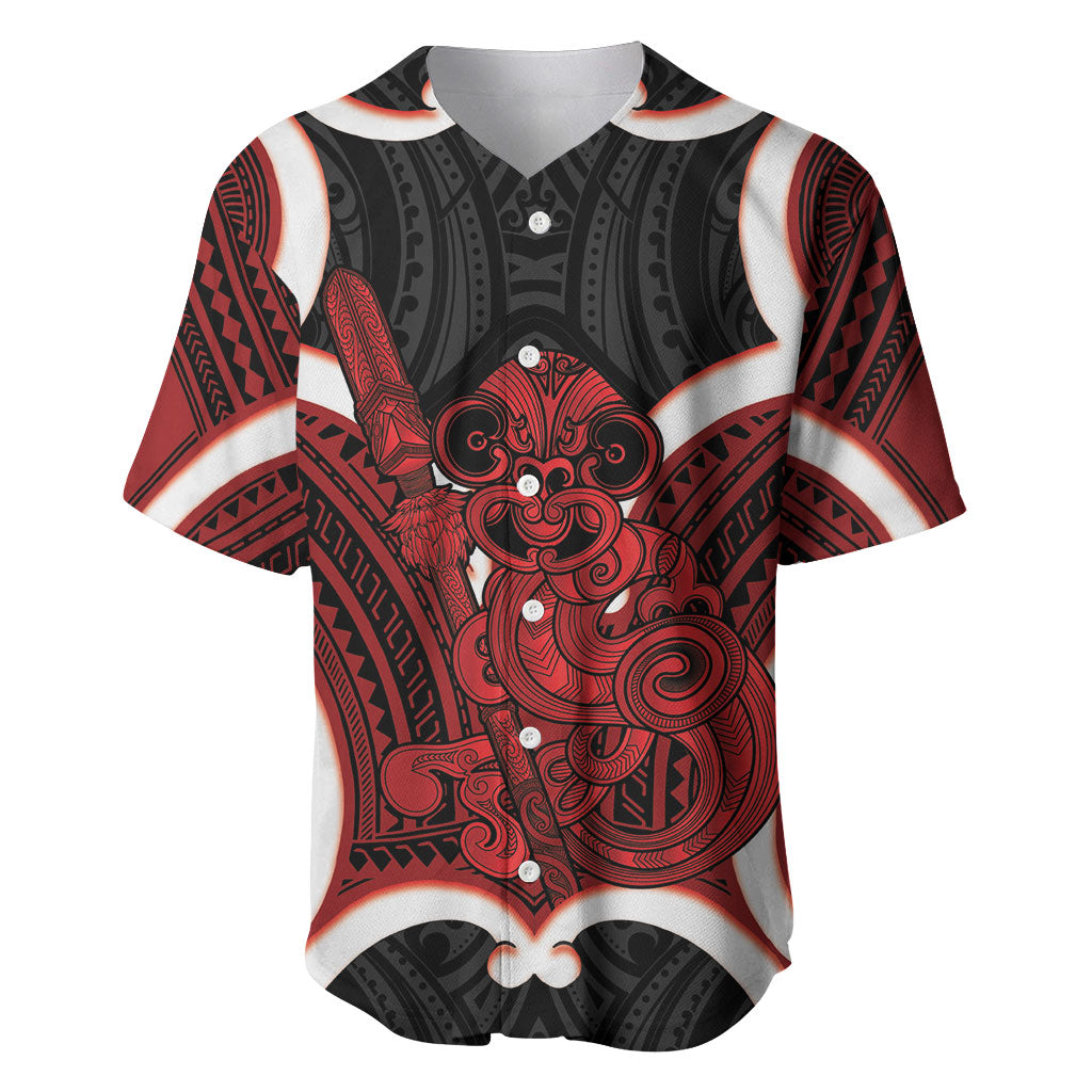 Whero Aotearoa Atua Tumatauenga Personalised Baseball Jersey Maori God Of War Tiki With Taiaha