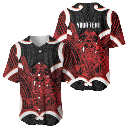 Whero Aotearoa Atua Tumatauenga Personalised Baseball Jersey Maori God Of War Tiki With Taiaha