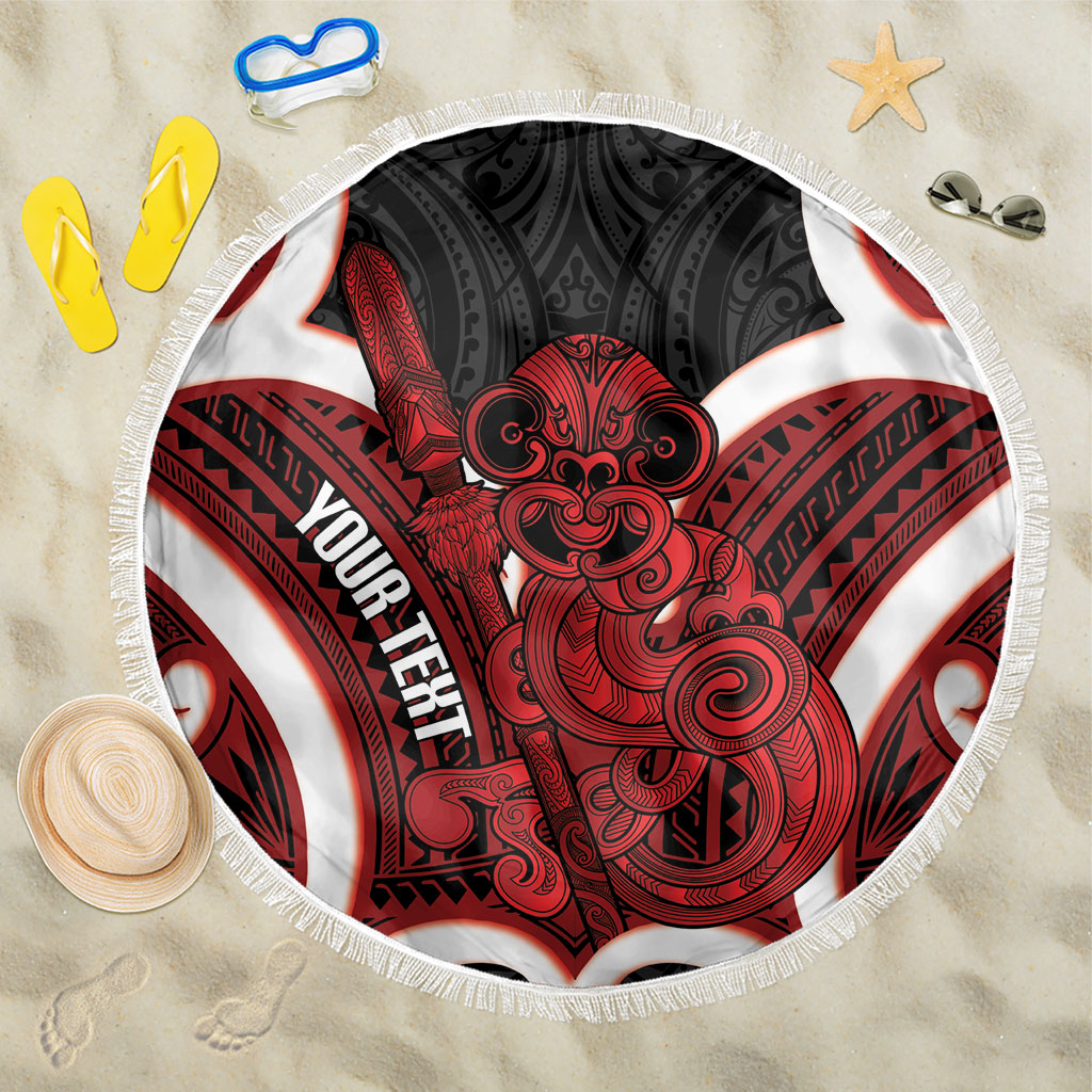 Whero Aotearoa Atua Tumatauenga Personalised Beach Blanket Maori God Of War Tiki With Taiaha