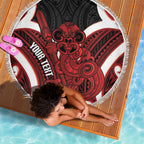 Whero Aotearoa Atua Tumatauenga Personalised Beach Blanket Maori God Of War Tiki With Taiaha
