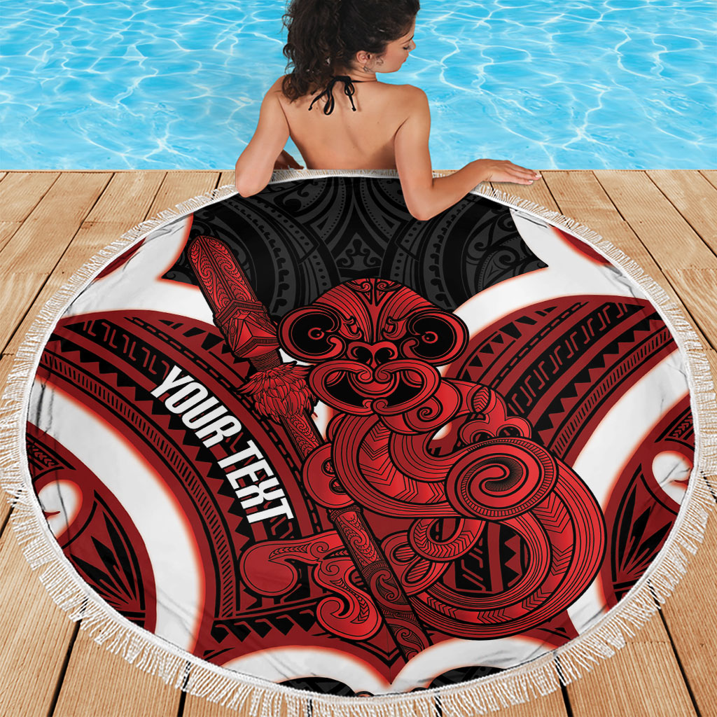 Whero Aotearoa Atua Tumatauenga Personalised Beach Blanket Maori God Of War Tiki With Taiaha