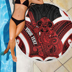 Whero Aotearoa Atua Tumatauenga Personalised Beach Blanket Maori God Of War Tiki With Taiaha