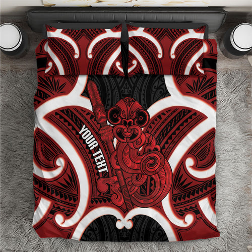 Whero Aotearoa Atua Tumatauenga Personalised Bedding Set Maori God Of War Tiki With Taiaha